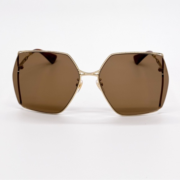 NEW GUCCI GG0817S 002 GEOMETRIC GOLD BROWN WOMEN SUNGLASSES GUCCI - Picture 5 of 14